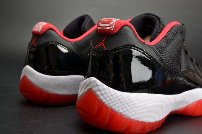 air jordan 11 retro low "bred" black/ red mens 528895-012